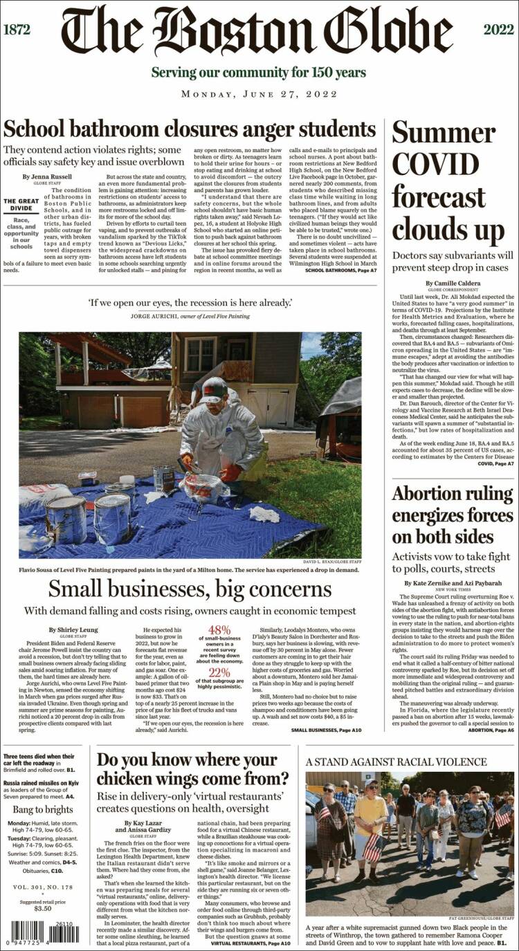 Portada de Boston Globe (USA)