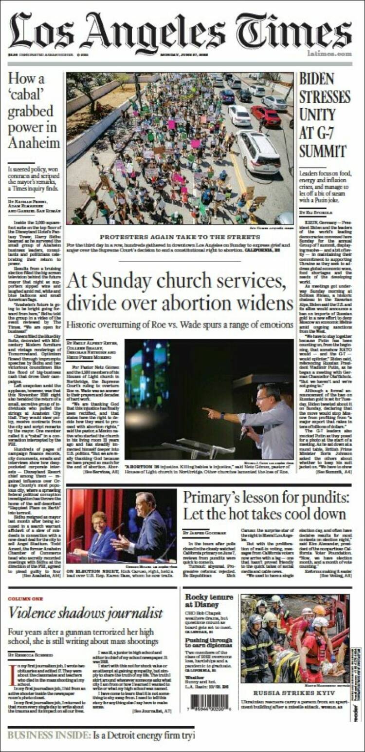 Portada de Los Angeles Times (USA)