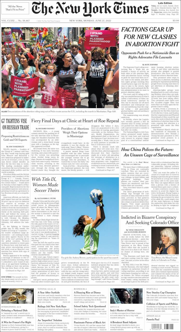 Portada de New York Times (USA)