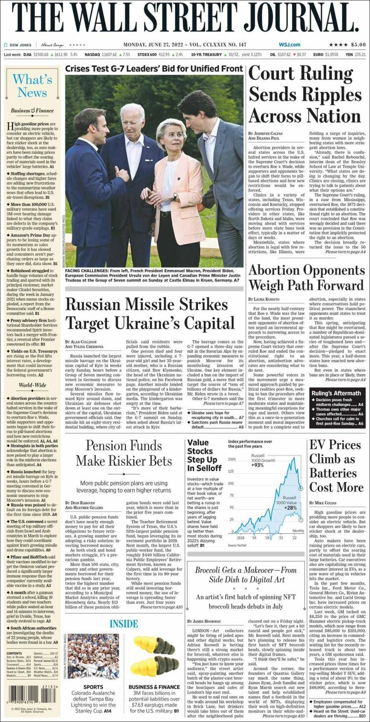 Portada de Wall Street Journal (USA)