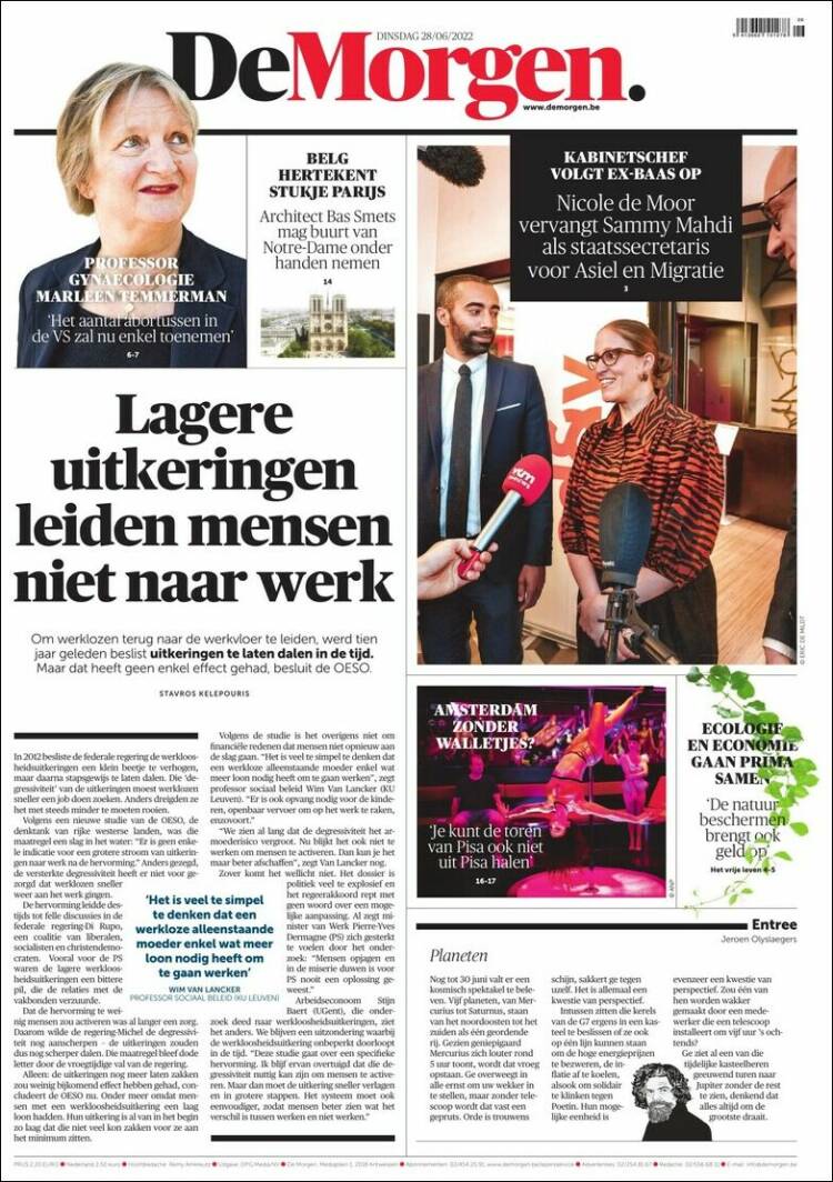 Portada de De Morgen (B&eacute;lgica)