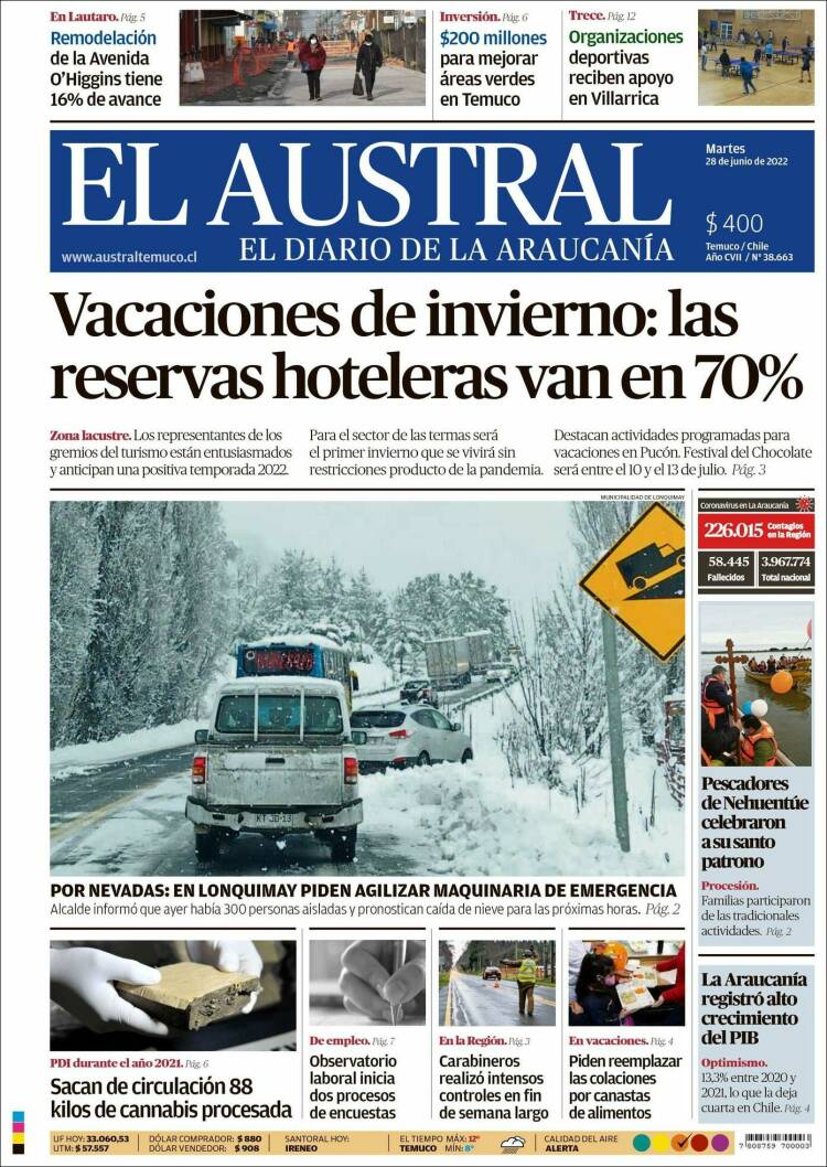 Portada de El Austral de Temuco (Chile)