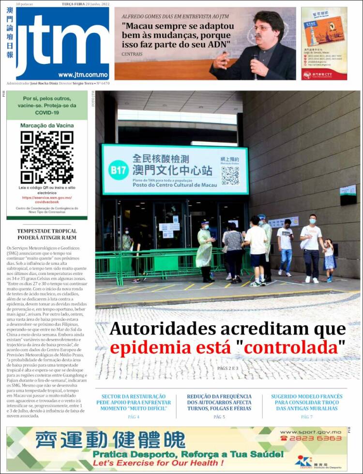 Portada de Jornal Tribuna de Macau (China)