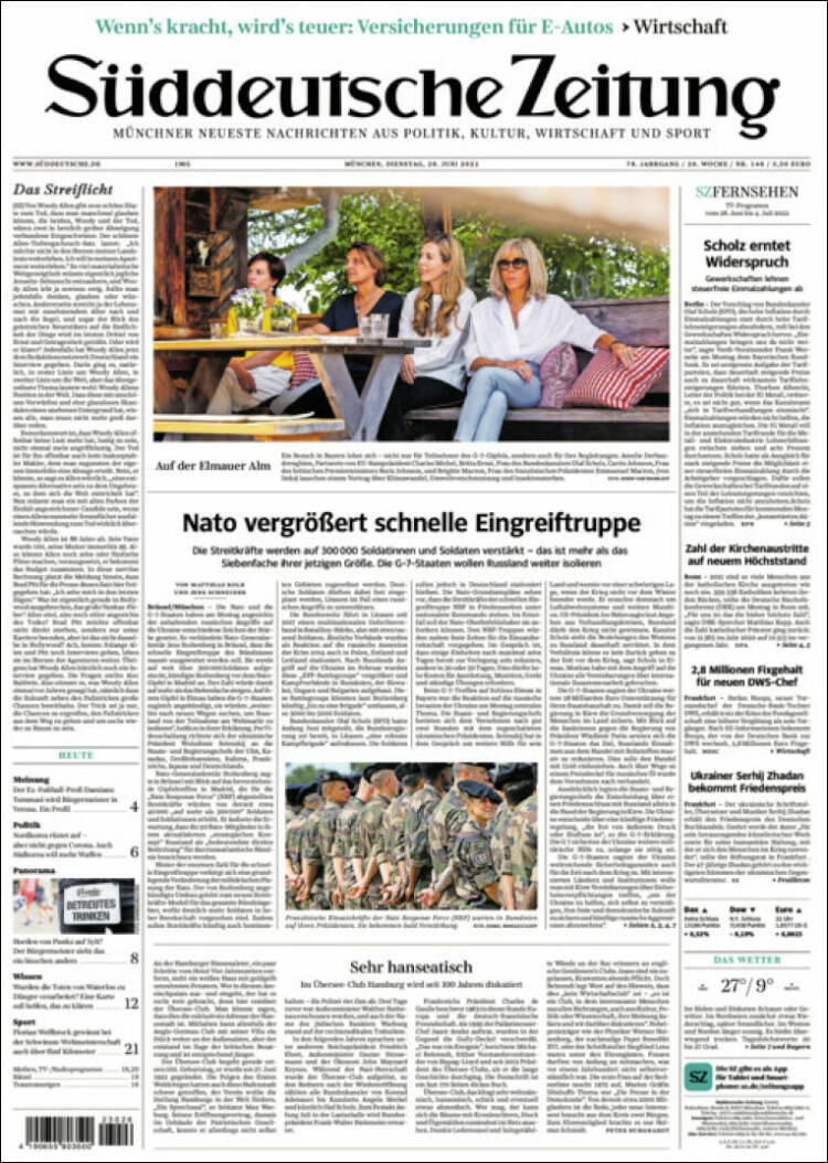 Portada de Sueddeutsche (Alemania)