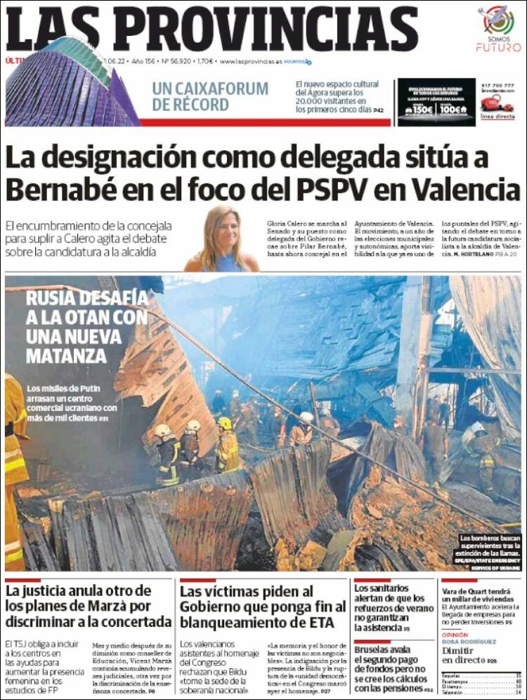 Portada de Las Provincias (Espa&ntilde;a)