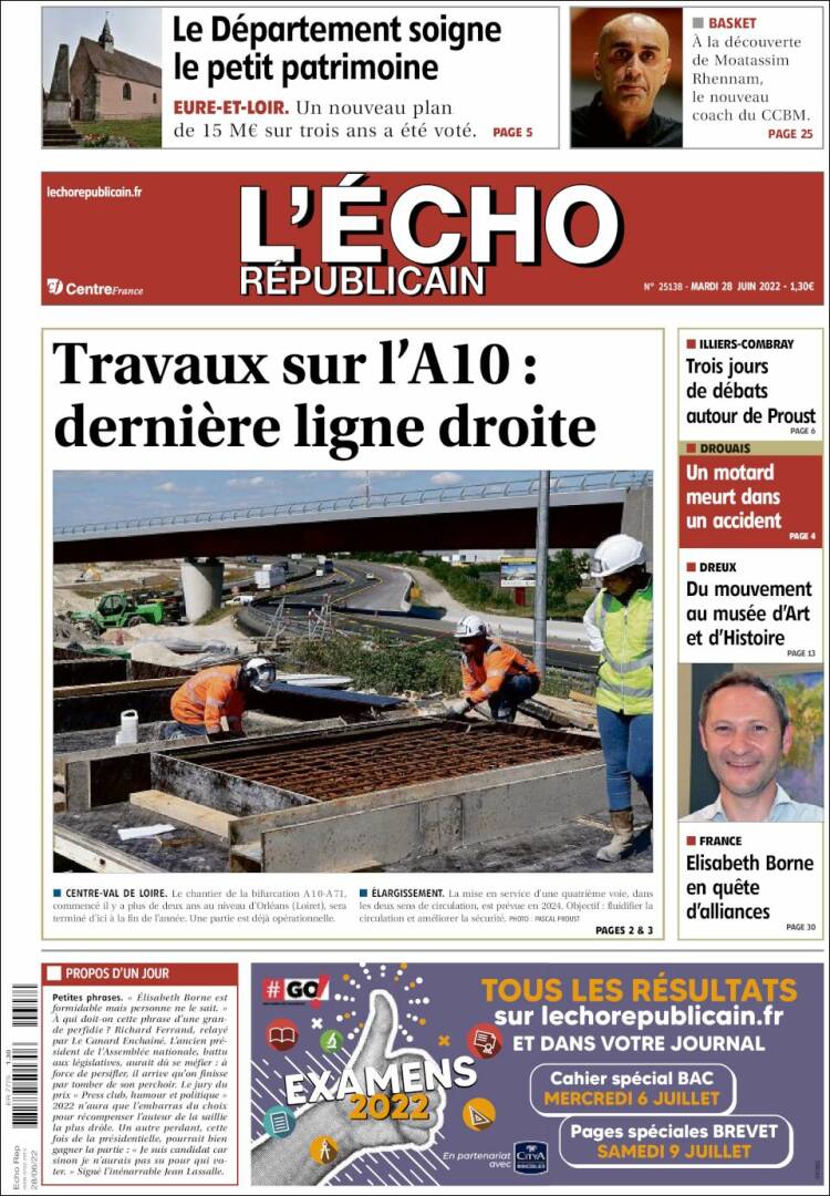 Portada de L'Echo Républicain (Francia)
