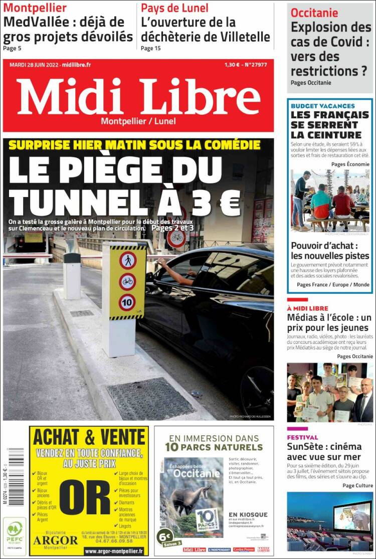 Portada de Midi Libre (Francia)