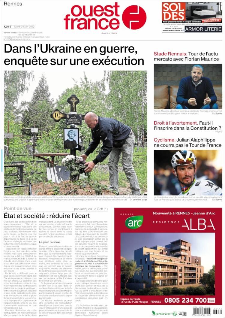 Portada de Ouest France (Francia)