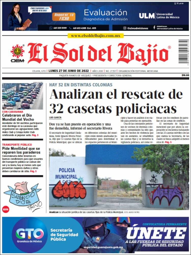Portada de El Sol del Bajio (M&eacute;xico)