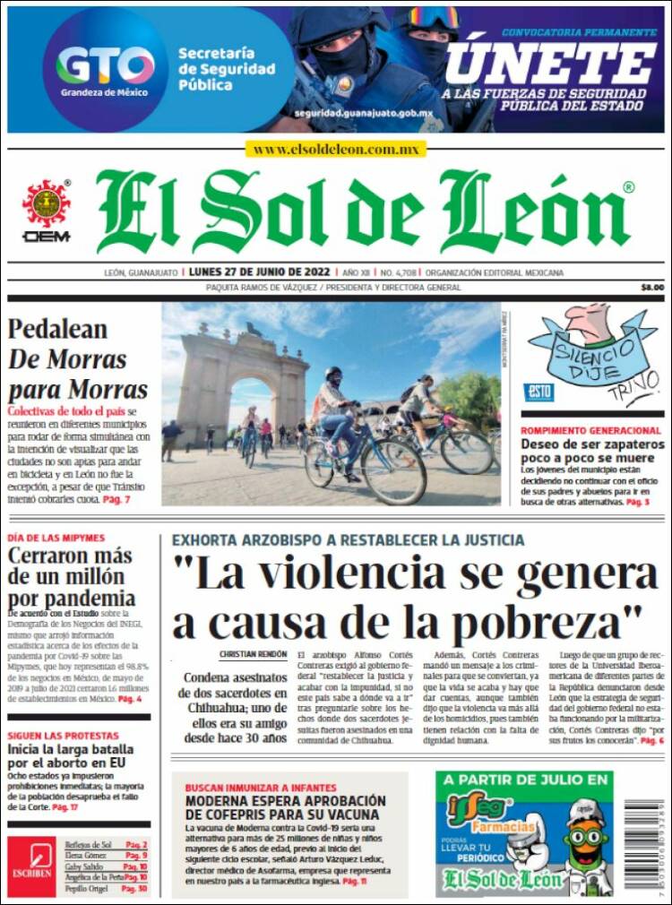 Portada de El Sol de León (M&eacute;xico)