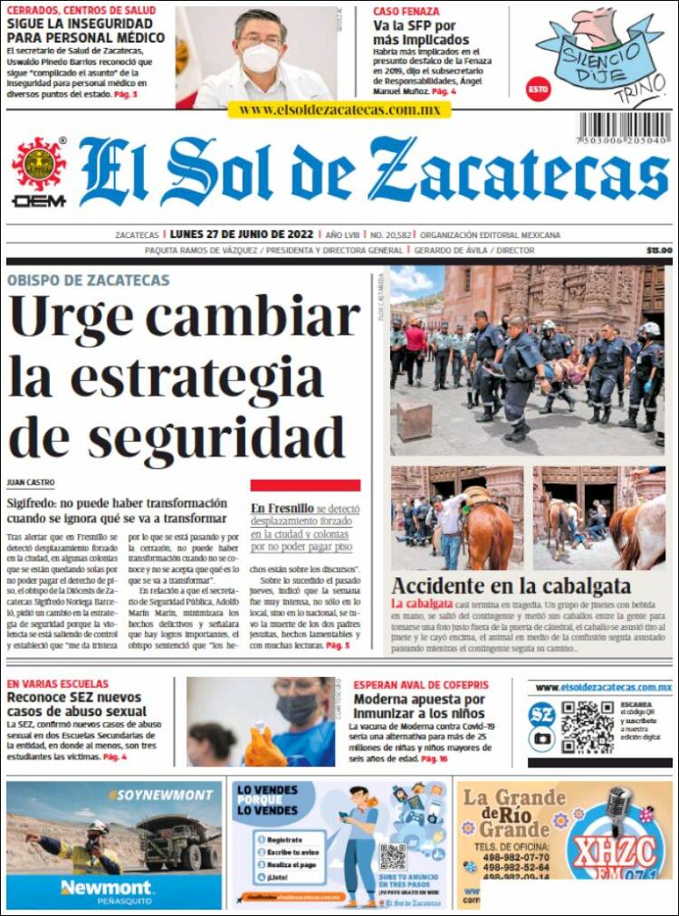 Portada de El Sol de Zacatecas (M&eacute;xico)