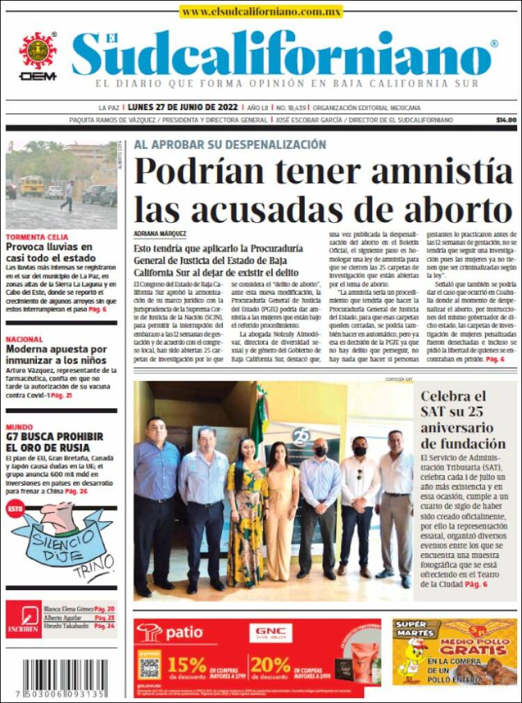 Portada de El Sudcaliforniano (M&eacute;xico)