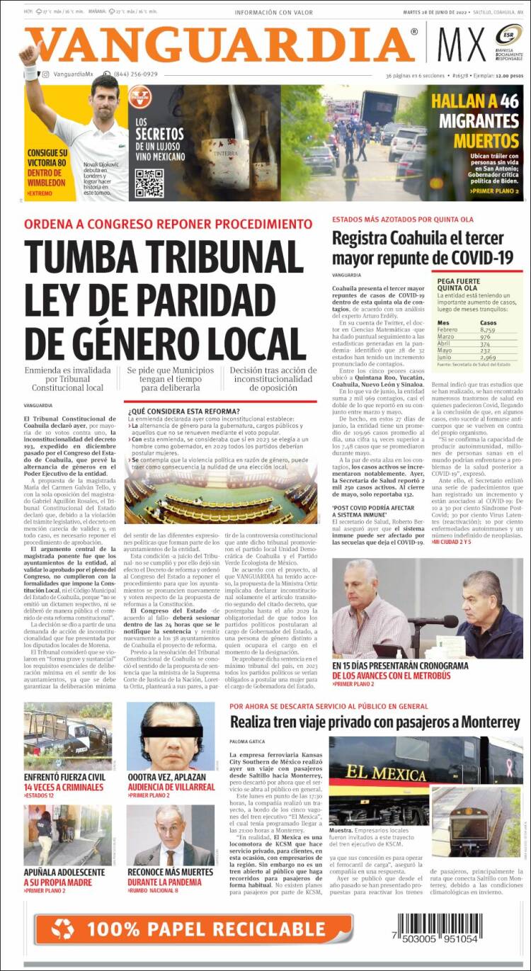 Portada de Vanguardia (M&eacute;xico)