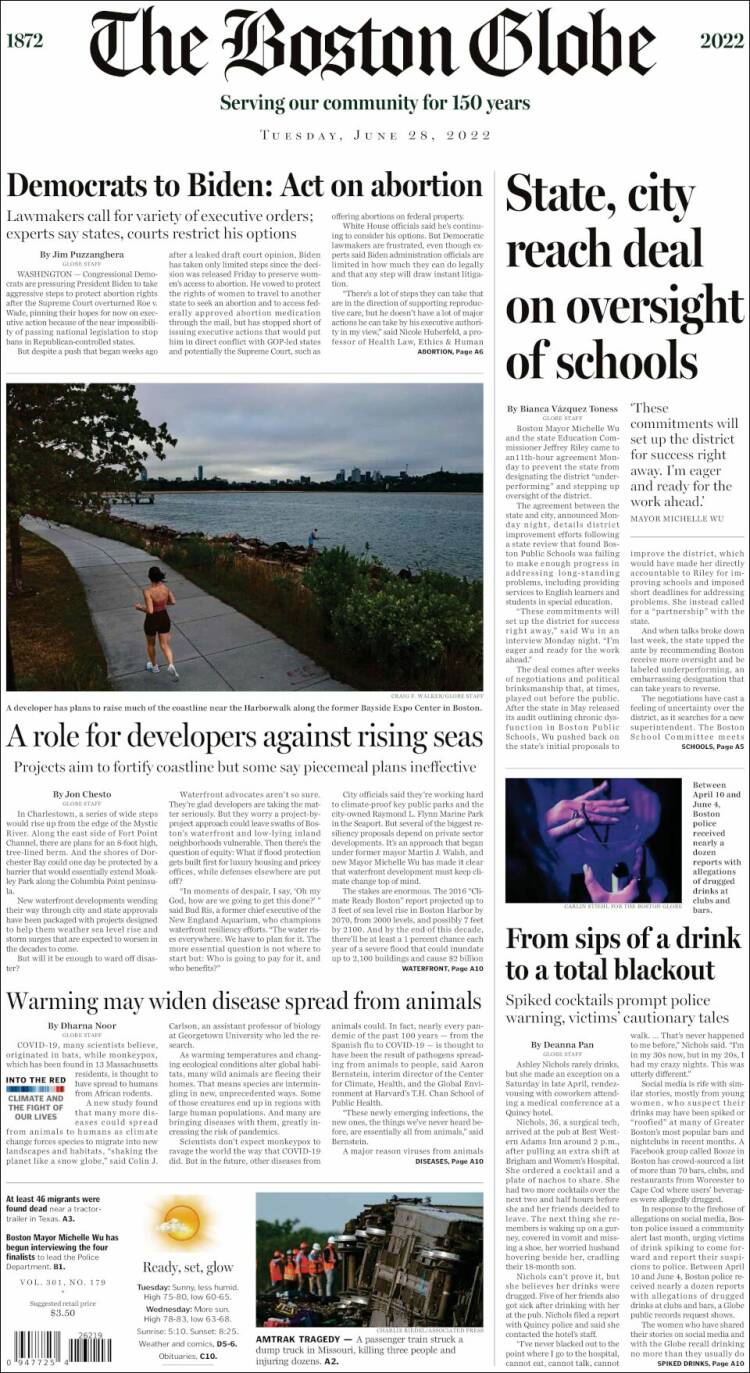 Portada de Boston Globe (USA)