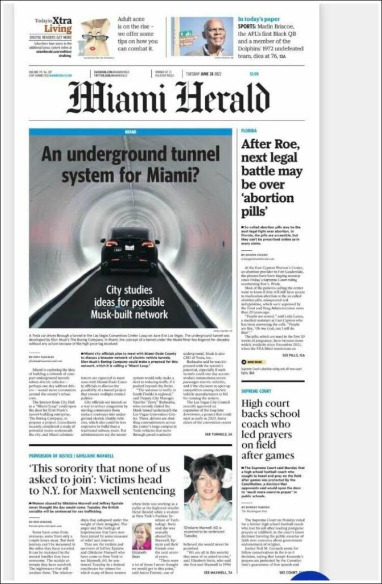 Portada de Miami Herald (USA)