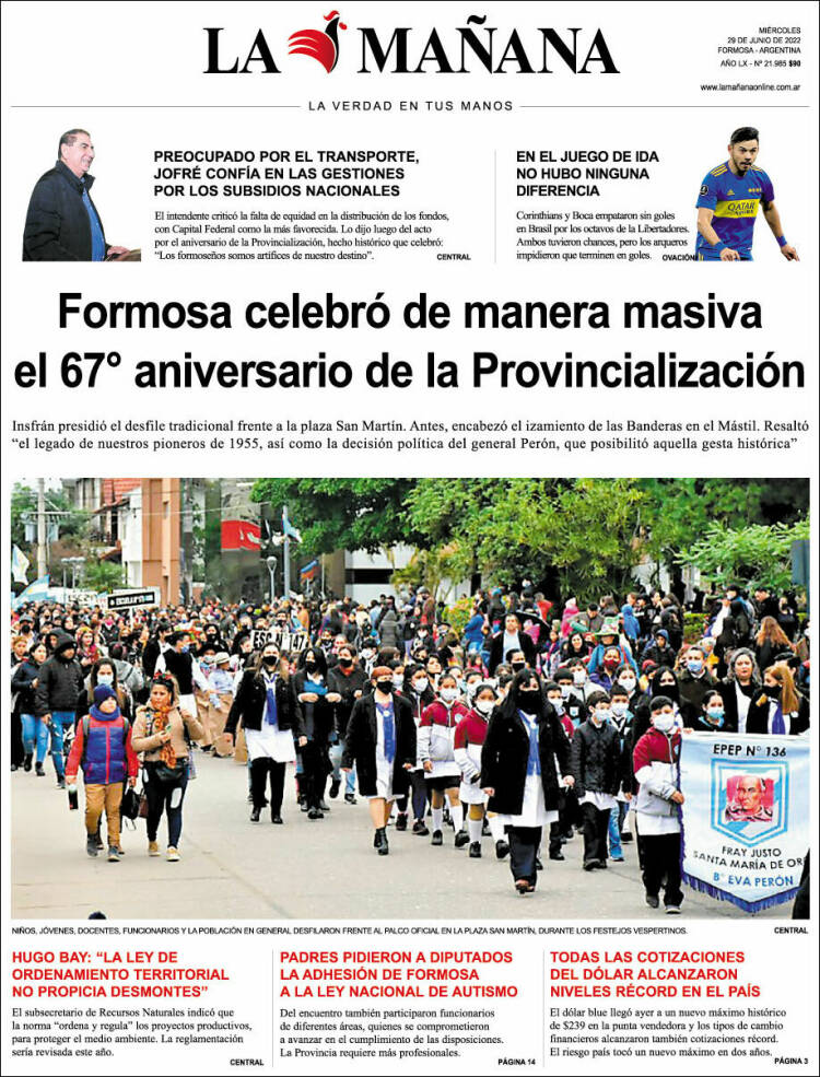 Portada de Diario La Mañana (Argentina)