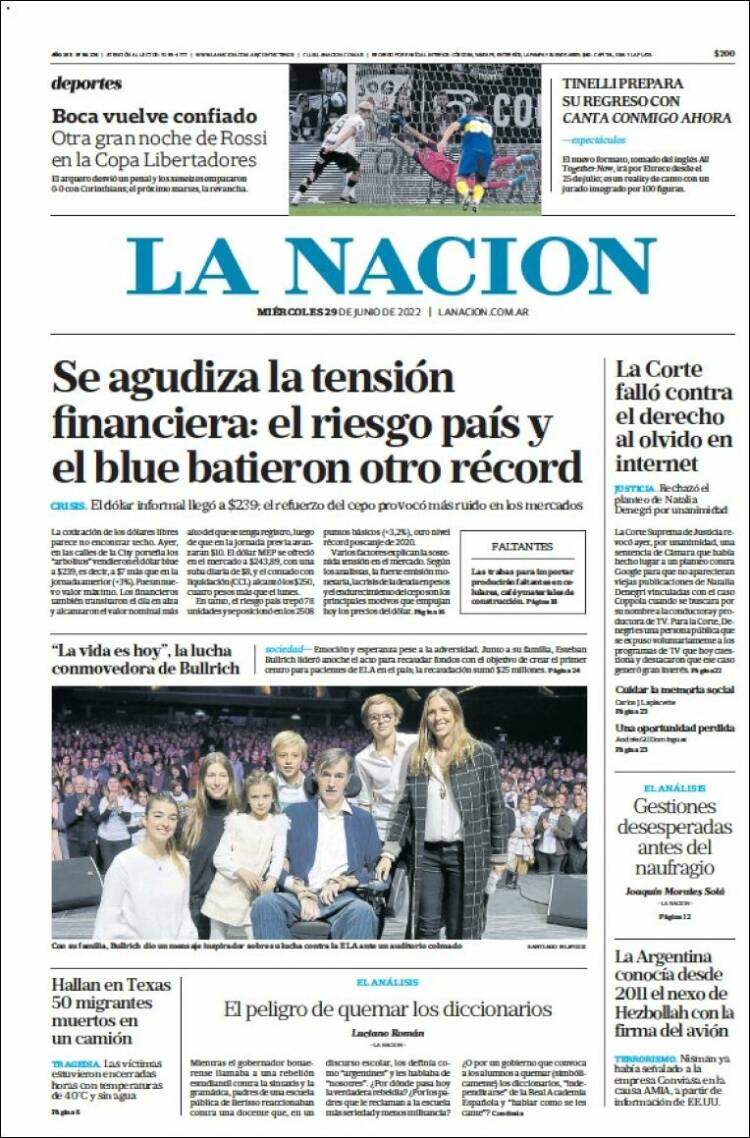 Portada de La Nación (Argentina)