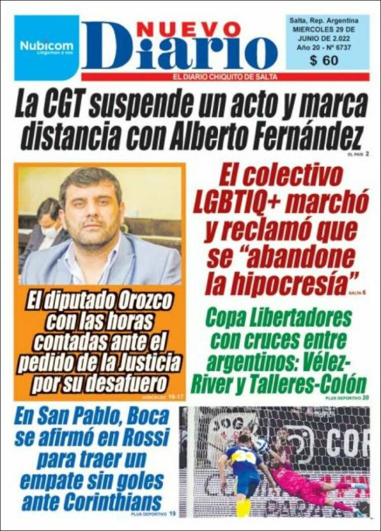 Portada de Nuevo Diario de Salta (Argentina)