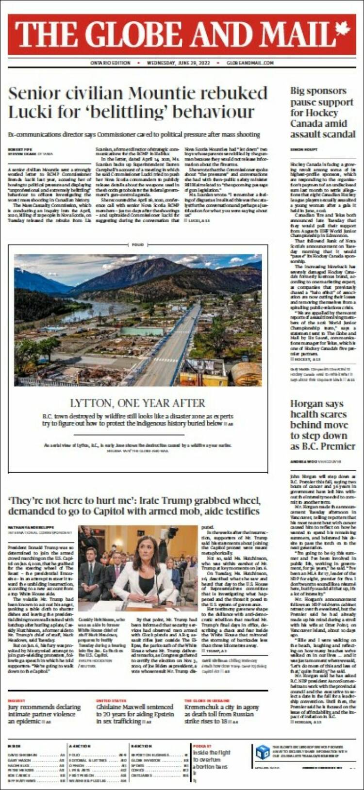 Portada de The Globe and Mail (Canadá)