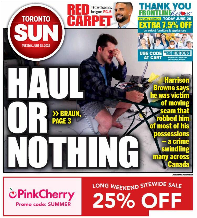 Portada de The Toronto Sun (Canadá)