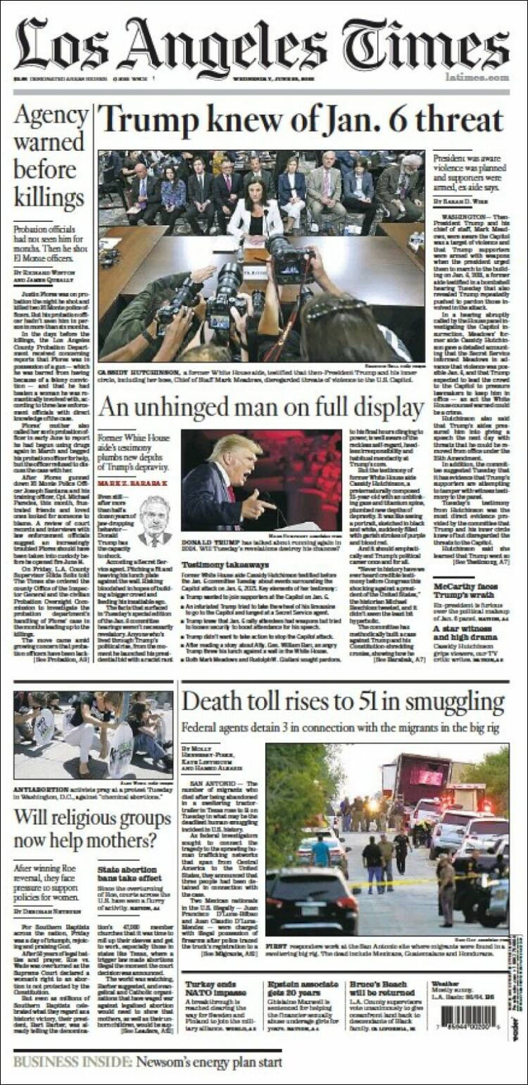 Portada de Los Angeles Times (USA)