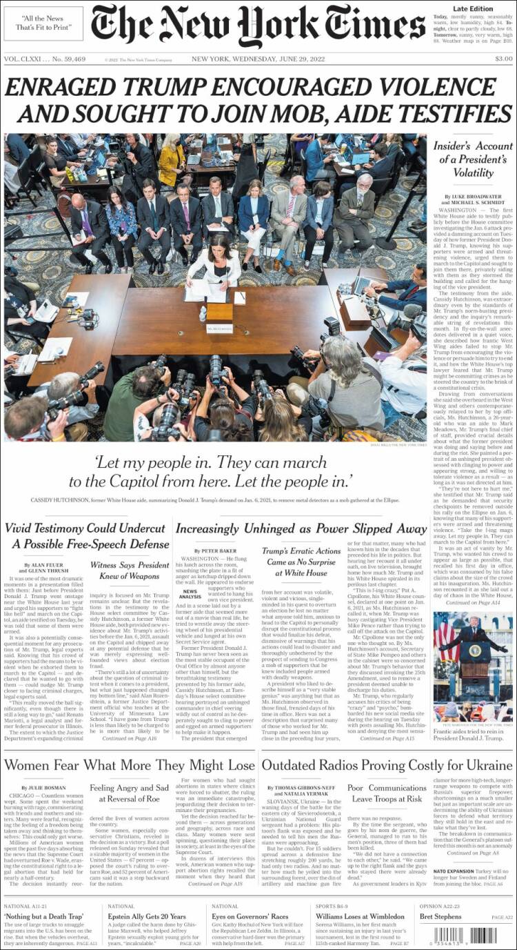 Portada de New York Times (USA)