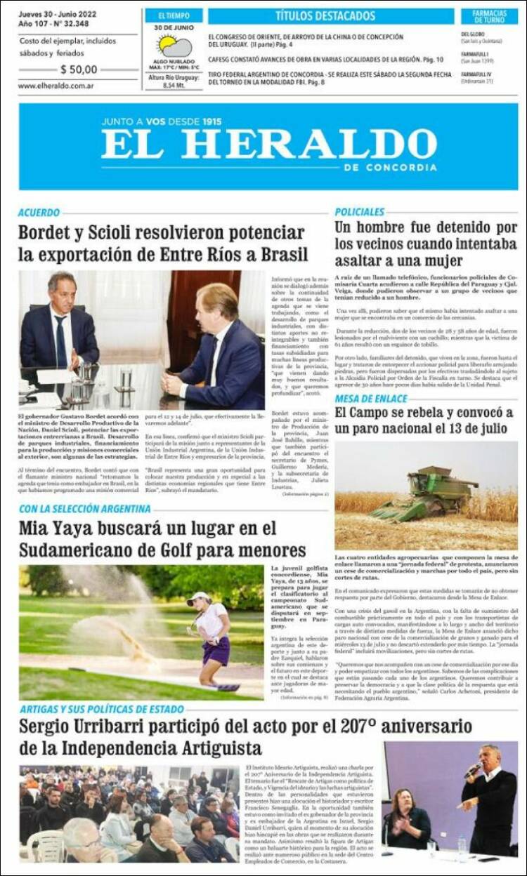 Portada de El Heraldo de Concordia (Argentina)