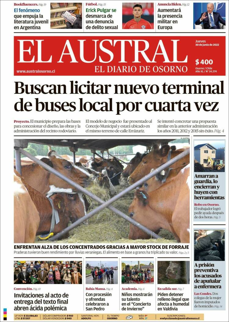 Portada de El Austral de Osorno (Chile)