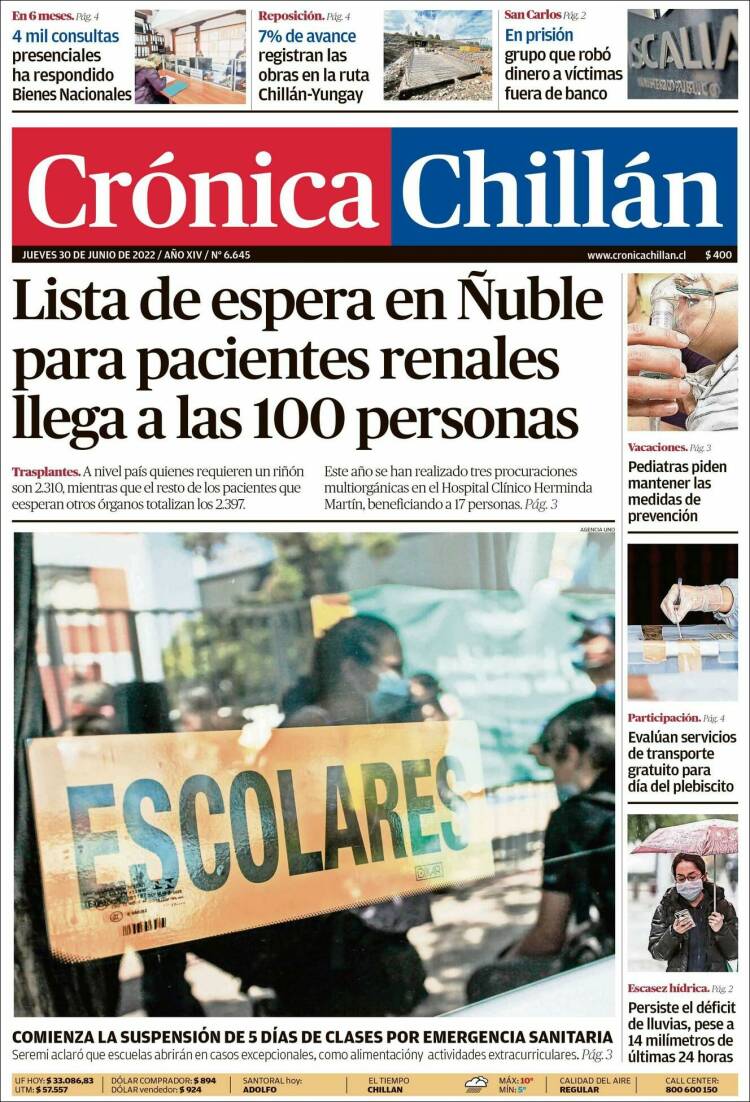 Portada de Crónica Chillán (Chile)