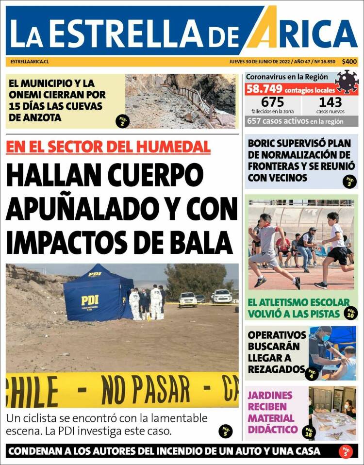 Portada de La Estrella de Arica (Chile)