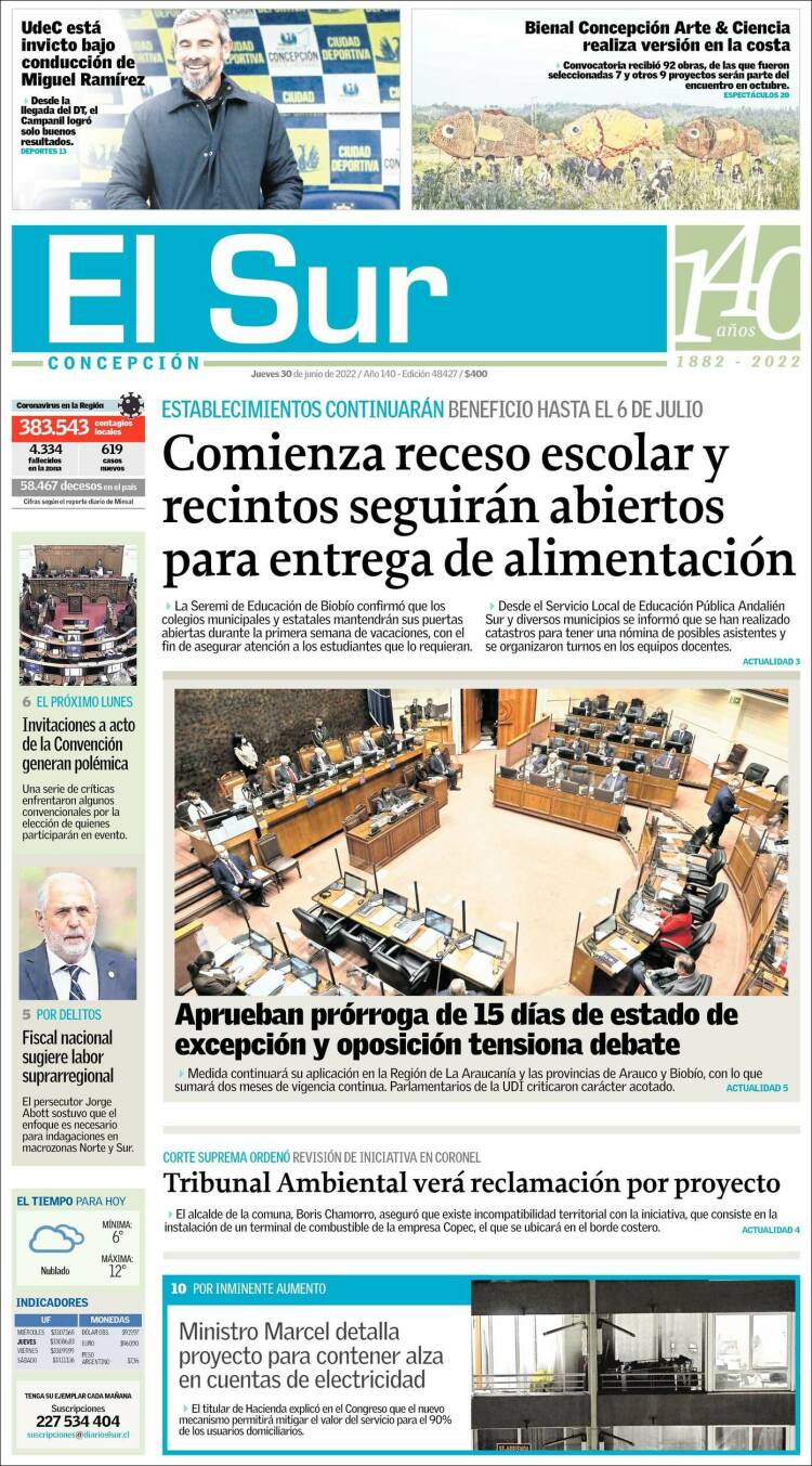 Portada de El Sur (Chile)