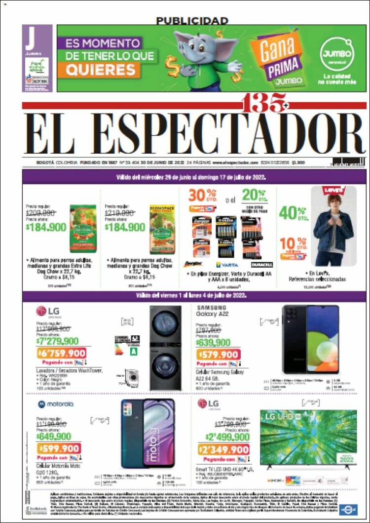 Portada de El Espectador (Colombia)