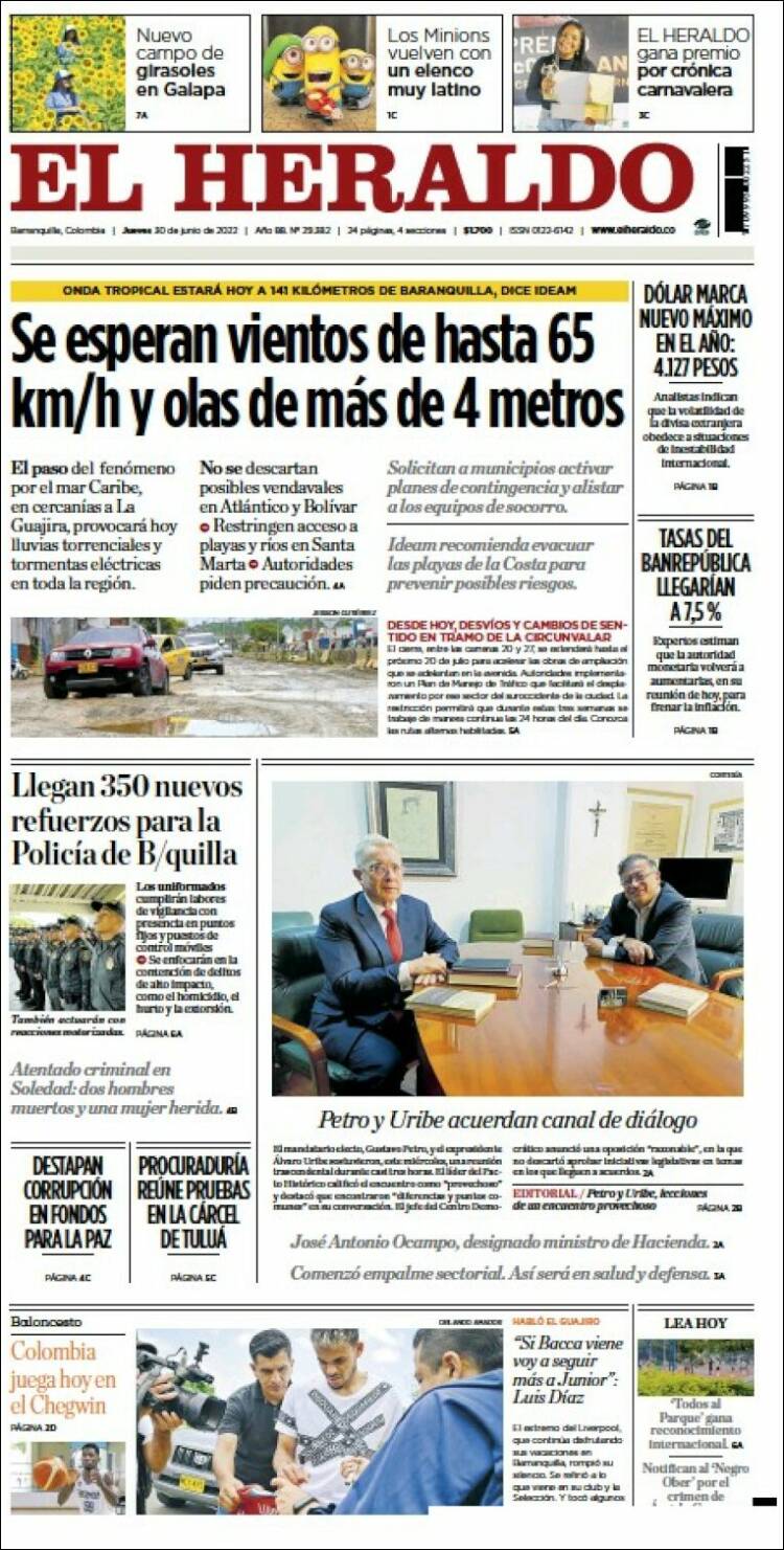 Portada de El Heraldo (Colombia)