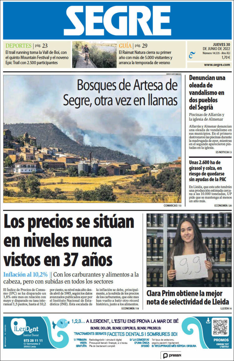 Portada de Segre  (Spain)