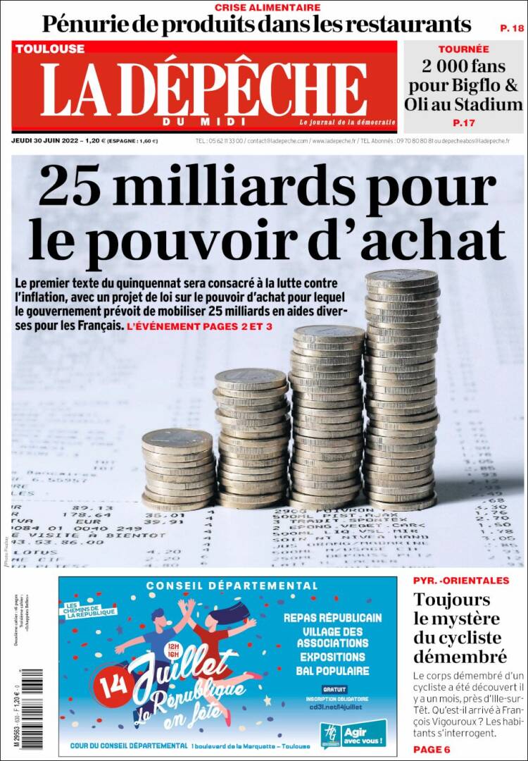 Portada de La Dépêche du Midi (Francia)