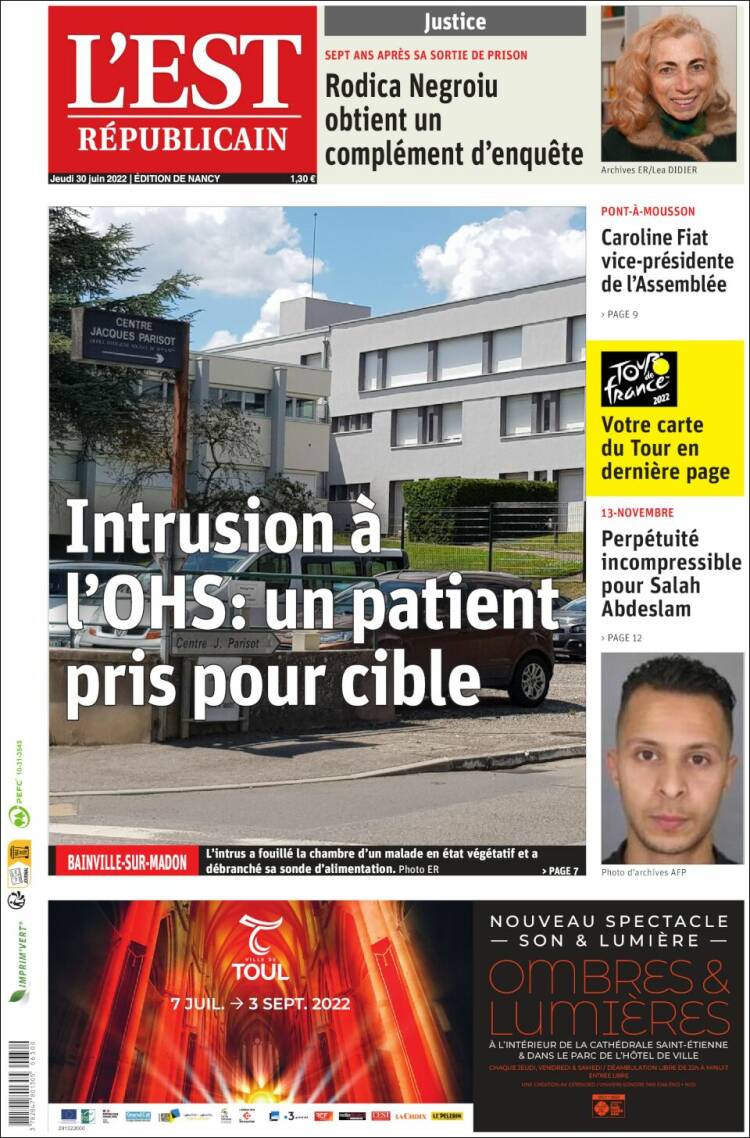 Portada de L'Est Republicain (Francia)