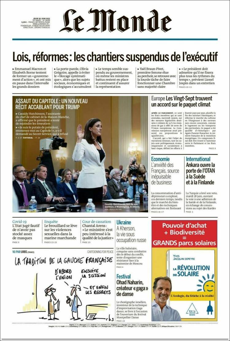 Portada de Le Monde (Francia)