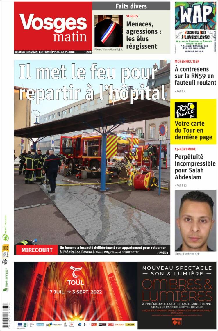 Portada de Vosges Matin (Francia)