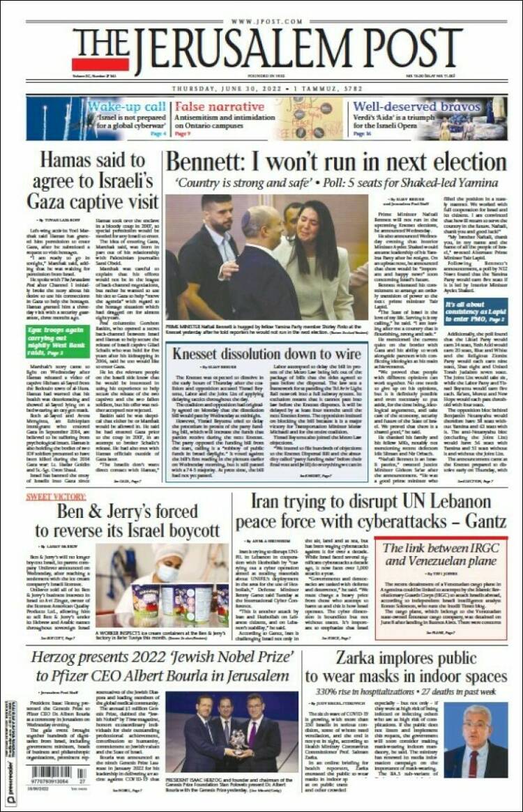 Portada de The Jerusalem Post (Israel)