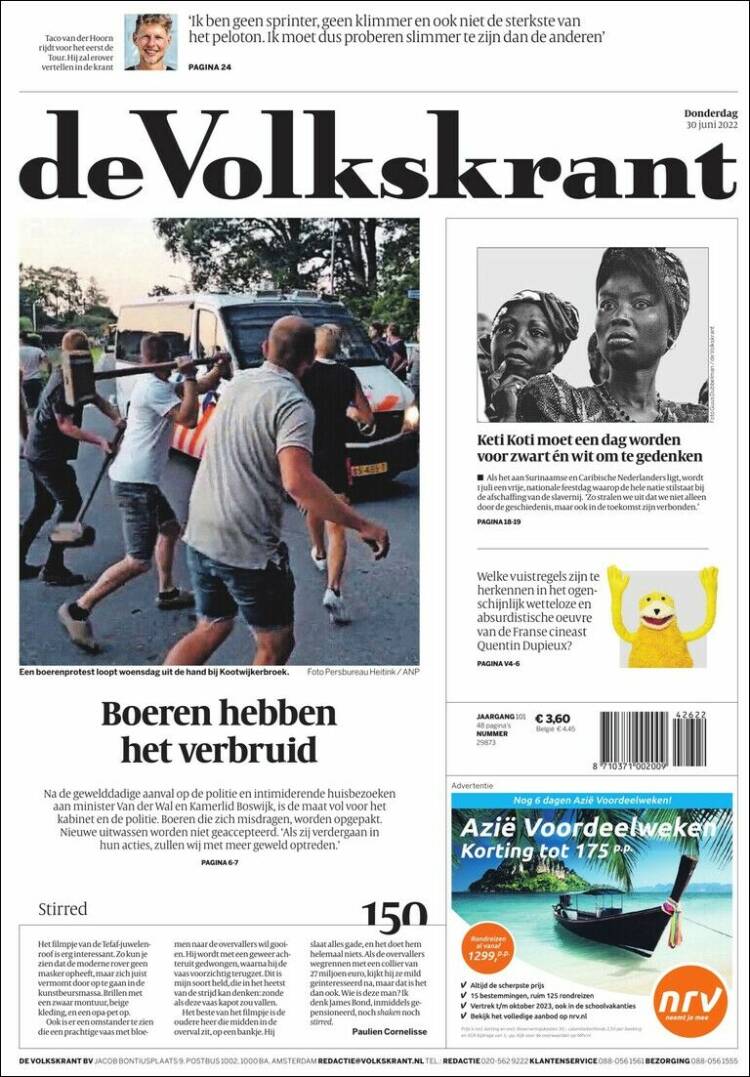Portada de De Volkskrant (Pa&iacute;ses Bajos)