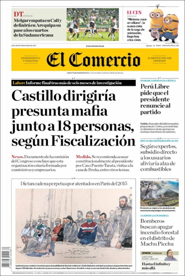 Portada de El Comercio (Perú)