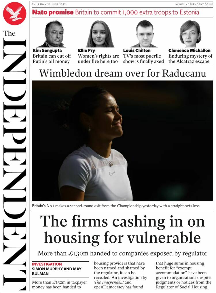 Portada de The Independent (Reino Unido)