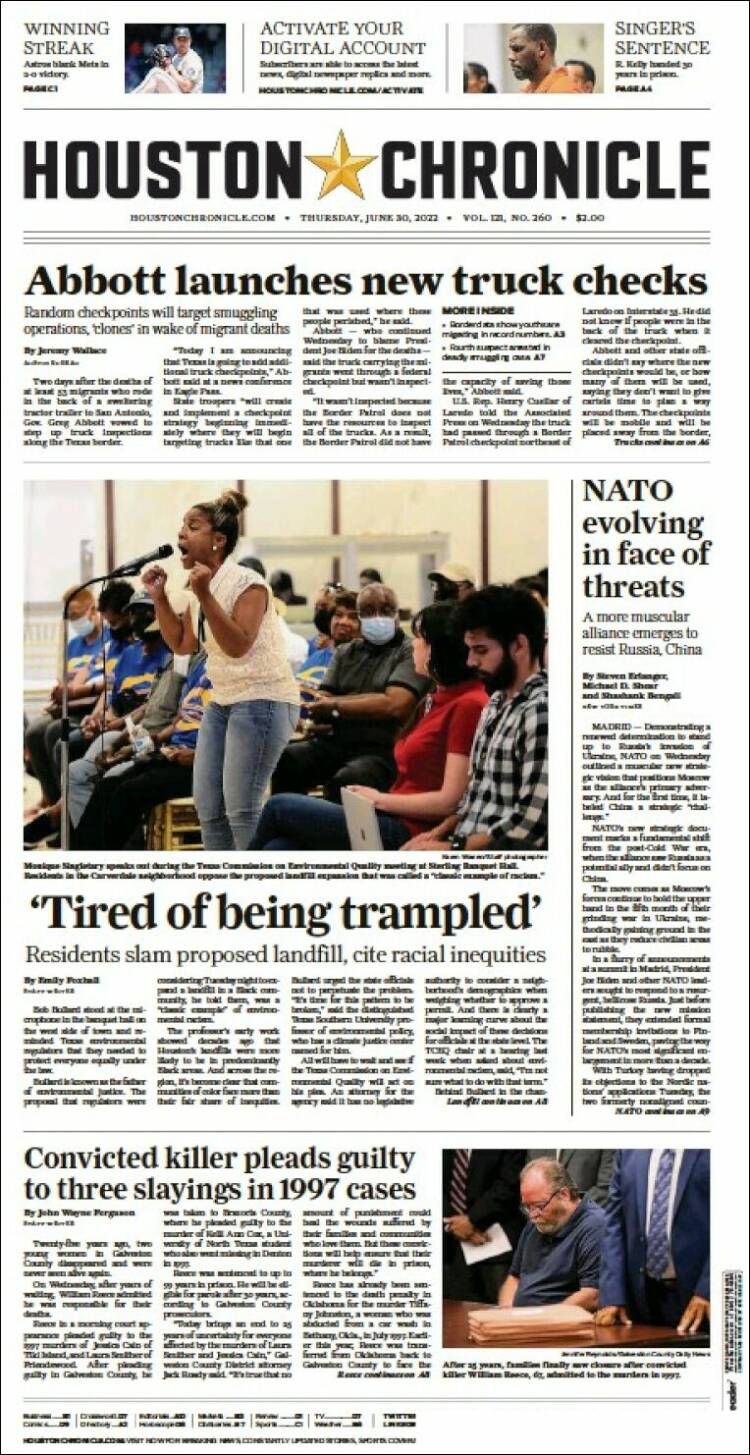 Portada de Houston Chronicle (USA)