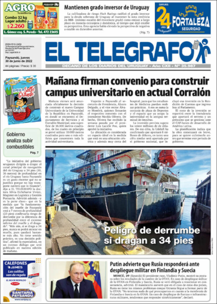 Portada de El Telégrafo (Uruguay)