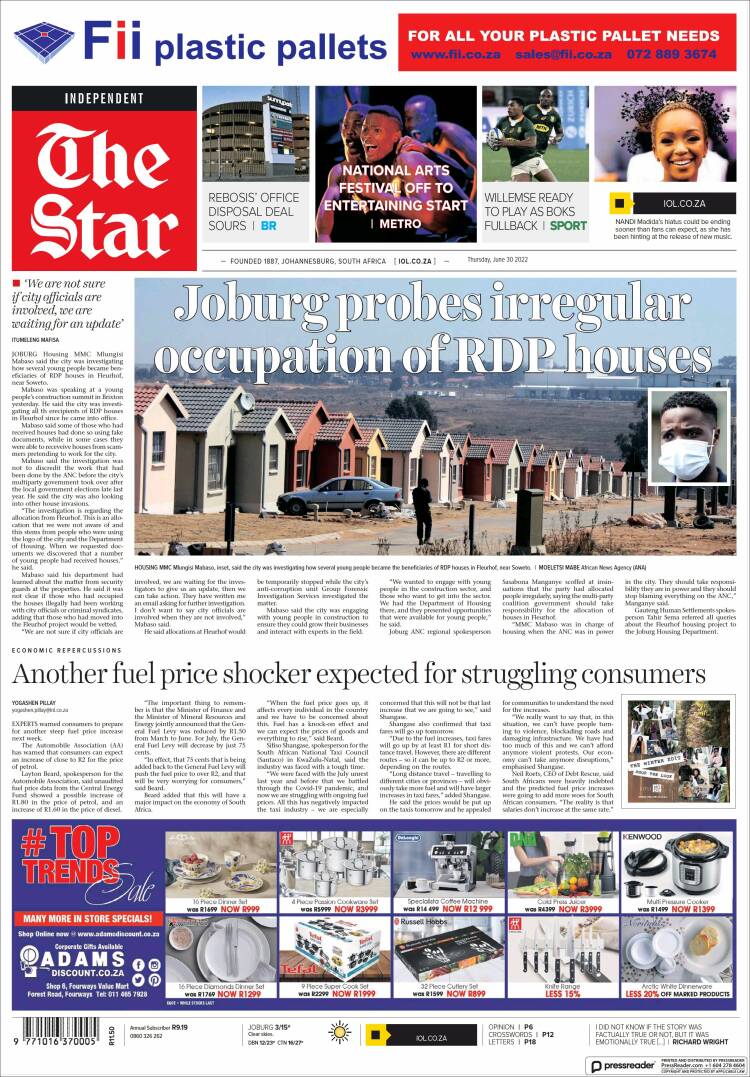 Portada de The Star (Sud&aacute;frica)