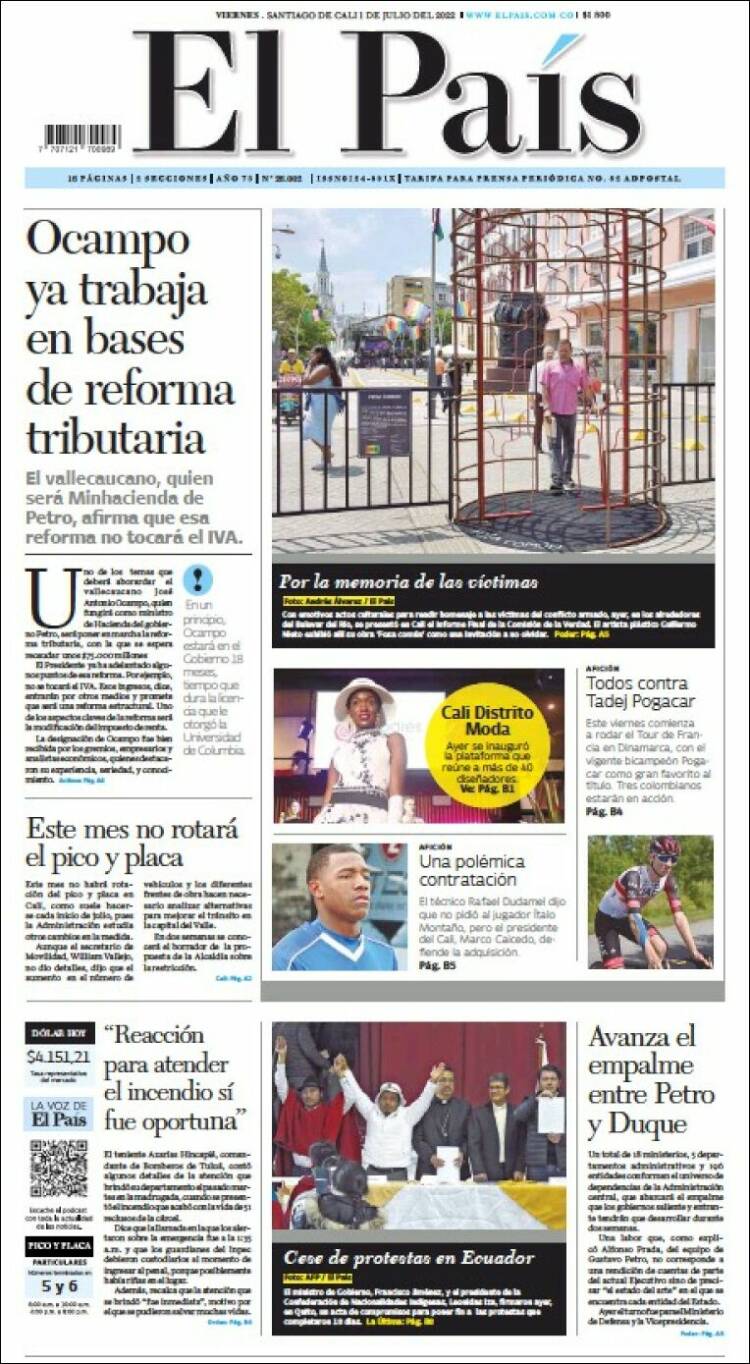 Portada de El País - Cali (Colombie)