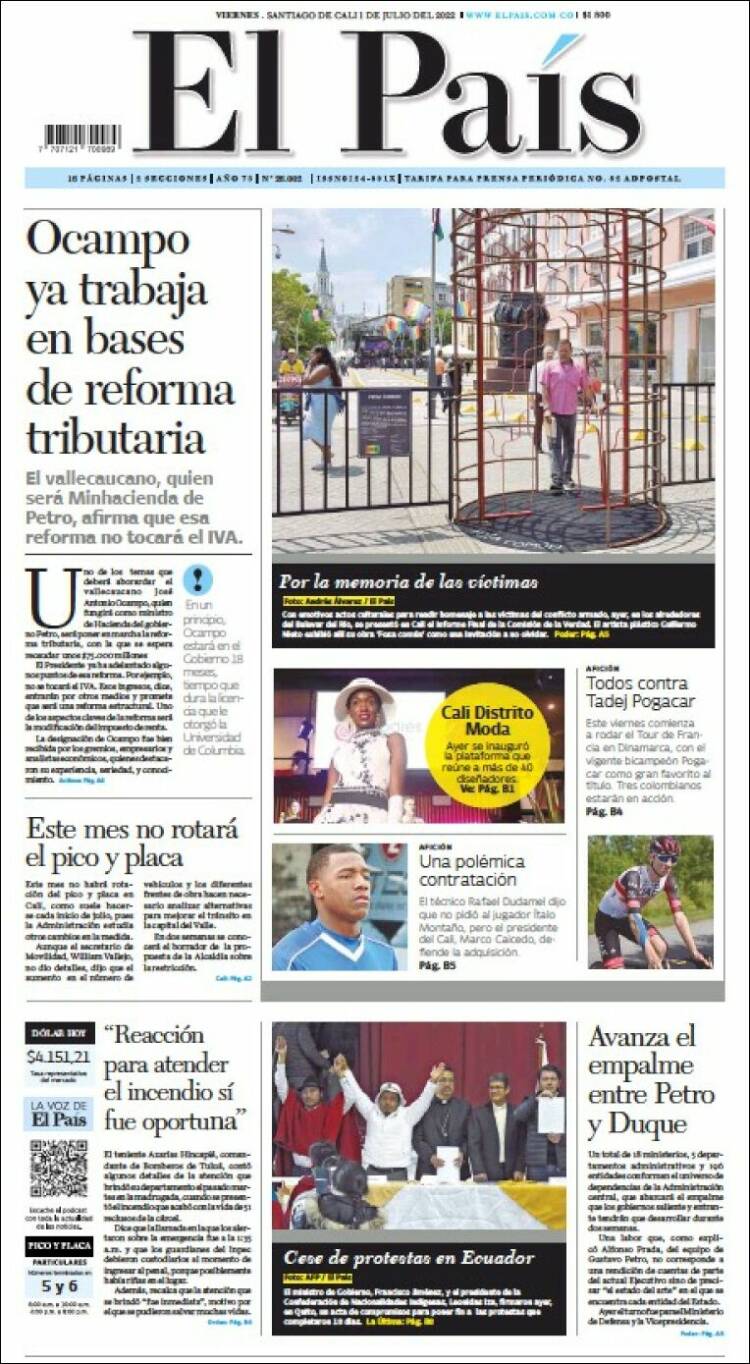 Portada de El País - Cali (Colombia)