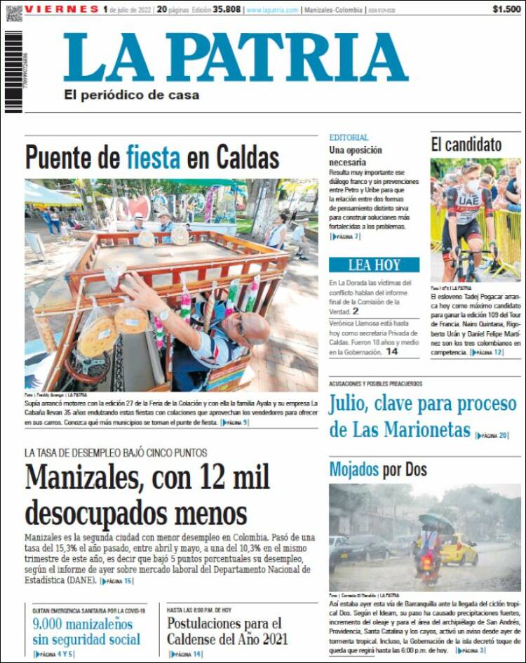 Portada de La Patria (Colombia)