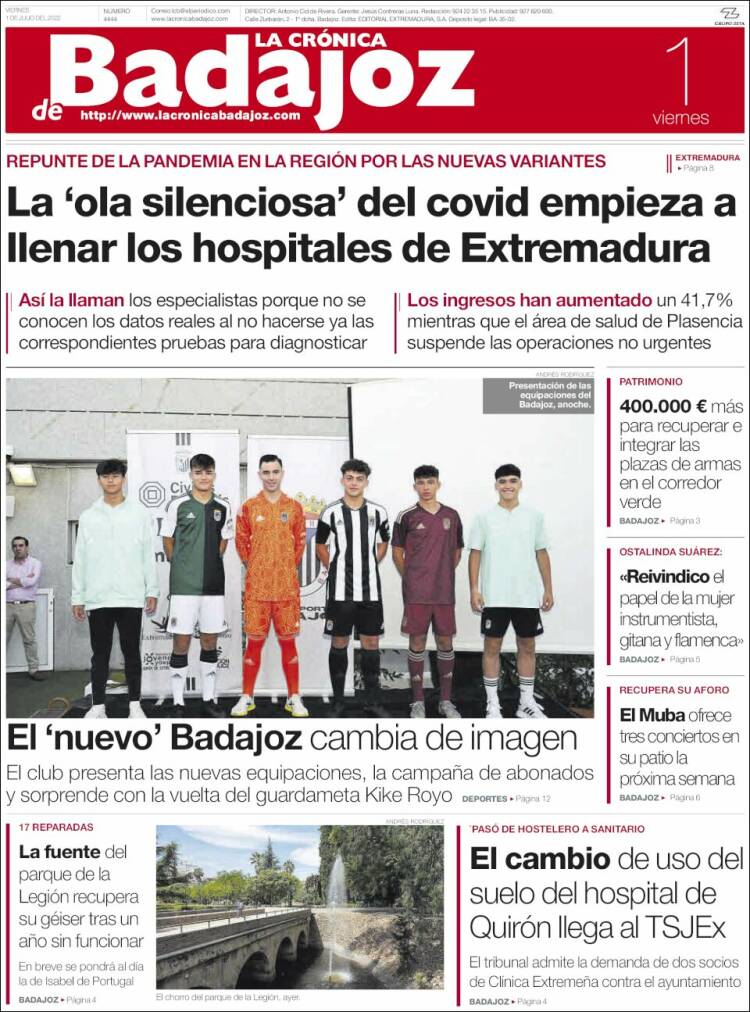 Portada de La Crónica de Badajoz (España)