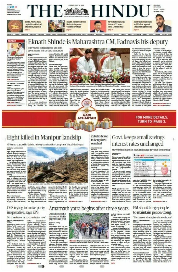 Portada de The Hindu (India)